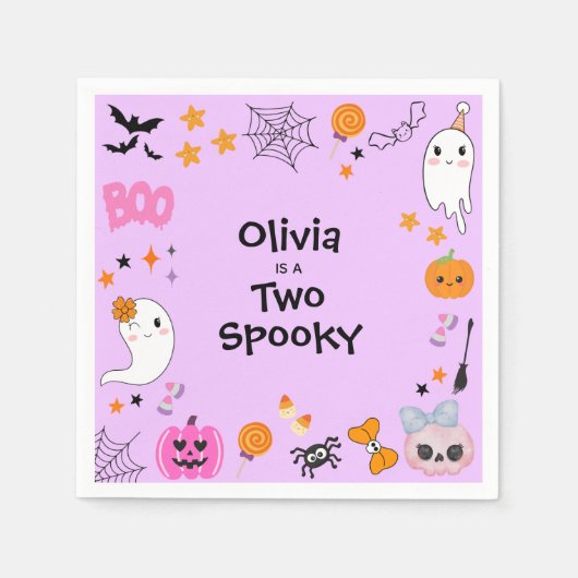 Purple Two Spooky Cute Halloween 2nd Birthday Serviette (Vorderseite)