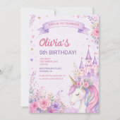 Purple Unicorn Girls 5th Birthday Einladung (Vorderseite)