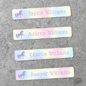 Purple unicorn pastel rainbow kids waterproof name etiketten