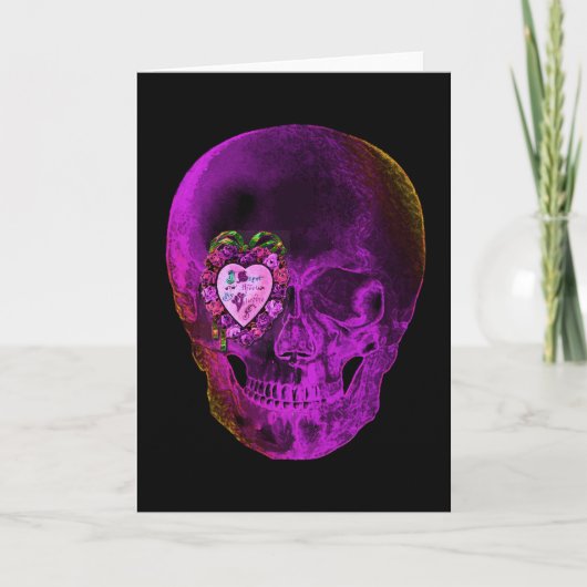 Purple Valentine Skull Feiertagskarte (Vorderseite)