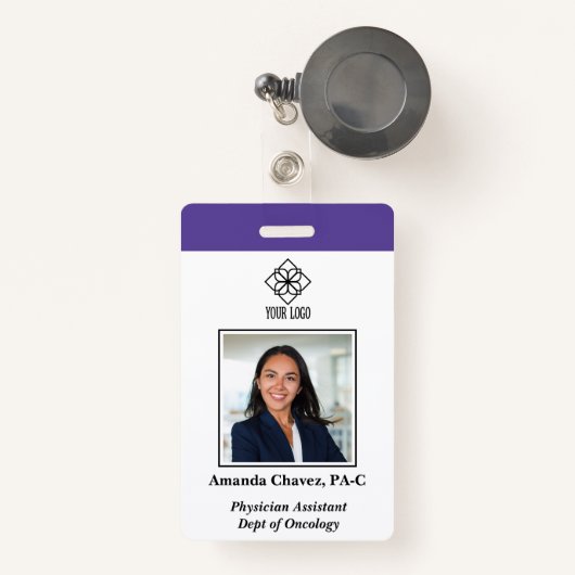 Purple Vertical Custom Employee ID Photo Name Ausweis (Vorderseite mit Rechteck)