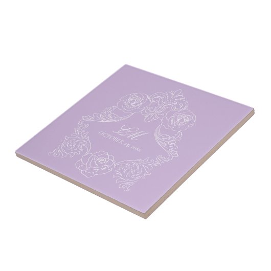 Purple Victorian Monogram Wedding Ceramic Tile Fliese (Seite)