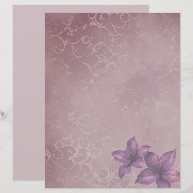 Purple Vintage Floral Scrapbook Paper – Soft Lilac (Vorne/Hinten)