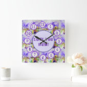 Purple Viola Watercolour Floral Acrylic Wall Clock Quadratische Wanduhr (Zuhause)