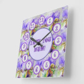 Purple Viola Watercolour Floral Acrylic Wall Clock Quadratische Wanduhr (Winkel)