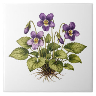 Purple Violet Vintage Style Botanical  Fliese