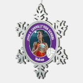Purple Volleyball Player Photo High School Schneeflocken Zinn-Ornament (Rechts)