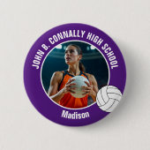 Purple Volleyball Player Photo High School Spirit Button (Vorderseite)
