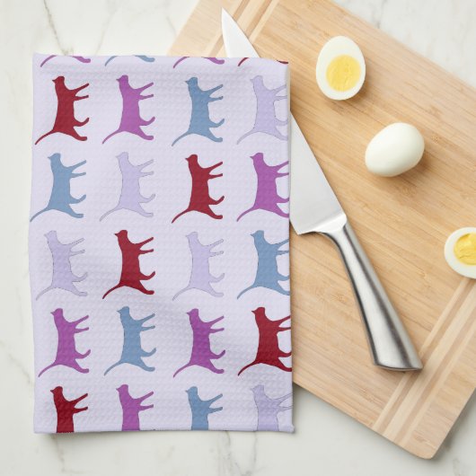 Purple Walking Cat Pattern Geschirrtuch (Viertel Falte)