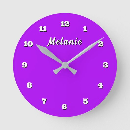 Purple Wall Clock Personalized Custom Name Runde Wanduhr (Vorderseite)