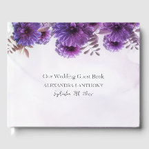 Purple Watercolor Chrysanthemum Wedding Guest Book
