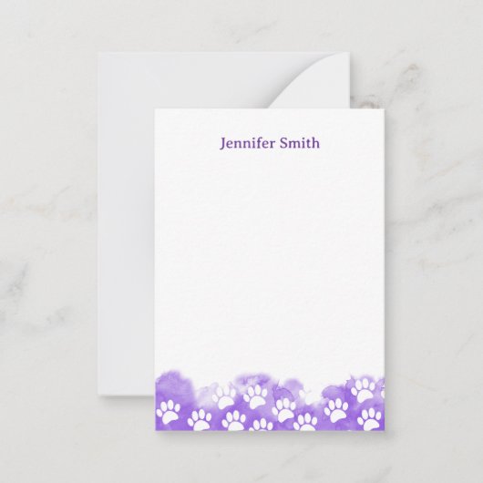 Purple Watercolor Dog Paw Personalized Stationery Mitteilungskarte (Vorderseite)
