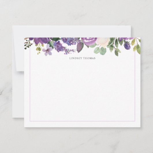 Purple Watercolor Floral Personalized Stationery Mitteilungskarte (Vorderseite)
