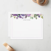 Purple Watercolor Floral Personalized Stationery Mitteilungskarte (Vorderseite/Rückseite Beispiel)