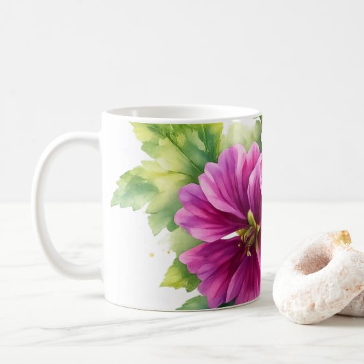 Purple Watercolor Flower Illustration  Kaffeetasse (Mit Donut)