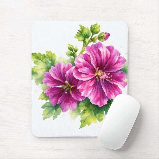 Purple Watercolor Flower Illustration Mousepad (Mit Mouse)