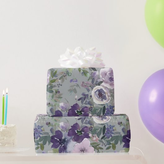 Purple Watercolor Flowers Geschenkpapier (Partygeschenke)