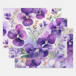 Purple Watercolor Violets Floral Elegant Geschenkpapier Set