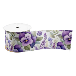 Purple Watercolor Violets Floral Elegant Satinband