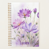 Purple Watercolor Wildflowers Minimalist Name Planer (Vorderseite)