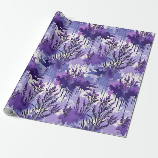 Purple Watercolor with Florals Geschenkpapier (Ungerollt)