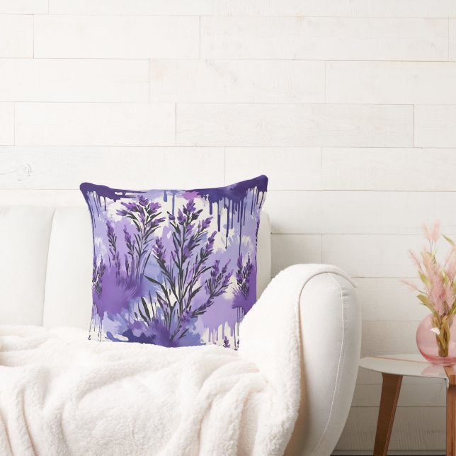 Purple Watercolor with Florals Kissen (Liege)