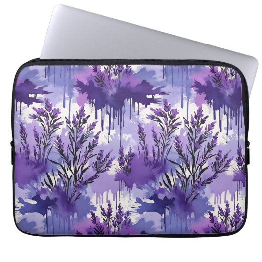 Purple Watercolor with Florals Laptopschutzhülle (Vorderseite)
