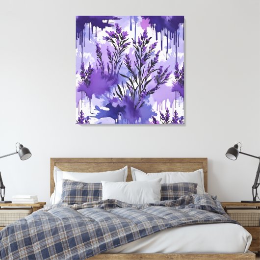 Purple Watercolor with Florals Leinwanddruck (Insitu (Schlafzimmer))