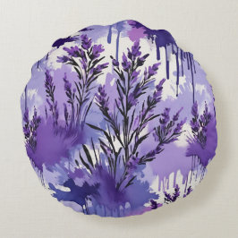 Purple Watercolor with Florals Rundes Kissen