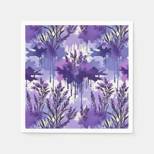 Purple Watercolor with Florals Serviette (Vorderseite)