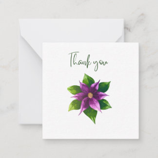 Purple Watercolour Flower Thank You Flat Notecard Mitteilungskarte