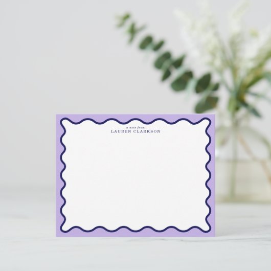 Purple Wavy Frame Note Card with Striped Back Einladung (Stehend Vorderseite)