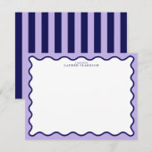 Purple Wavy Frame Note Card with Striped Back Einladung (Vorne/Hinten)