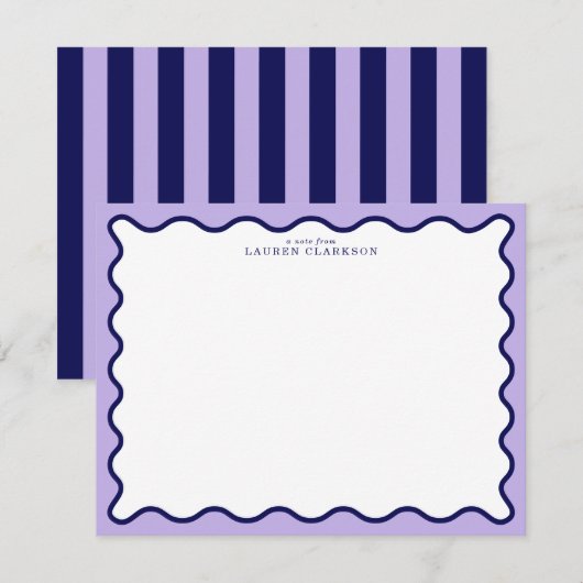 Purple Wavy Frame Note Card with Striped Back Einladung (Vorne/Hinten)