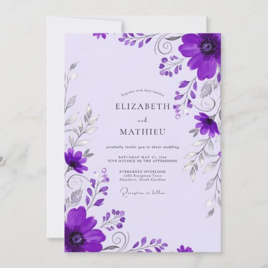 Purple Whimsical Spring Wedding Einladung (Vorderseite)