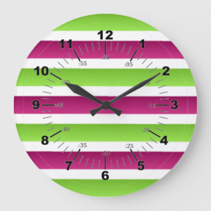 Purple/ White And Green Stripes Große Wanduhr