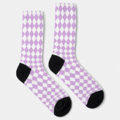 Purple White Checker Diamond Pattern Socken (Rechts)