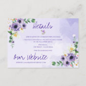 Purple White Floral Gold Frame Wedding Details Begleitkarte (Rückseite)