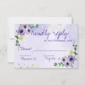 Purple White Floral Gold Frame Wedding Reply By RSVP Karte (Rückseite)