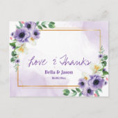 Purple White Floral Gold Frame Wedding Thank You Postkarte (Vorderseite)