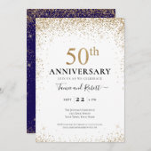 Purple White Gold 50th Wedding Anniversary Einladung (Vorne/Hinten)