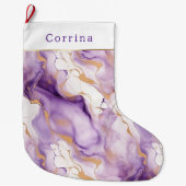 Purple White Gold Abstract Großer Weihnachtsstrumpf (Vorderseite)