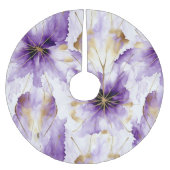 Purple White Gold Abstract Iris Floral Polyester Weihnachtsbaumdecke (Vorderseite)