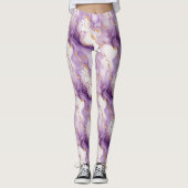 Purple White Gold Abstract Leggings (Vorderseite)