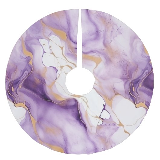Purple White Gold Abstract  Polyester Weihnachtsbaumdecke (Vorderseite)