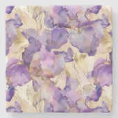 Purple White Gold Iris Floral Abstract Steinuntersetzer (Vorderseite)