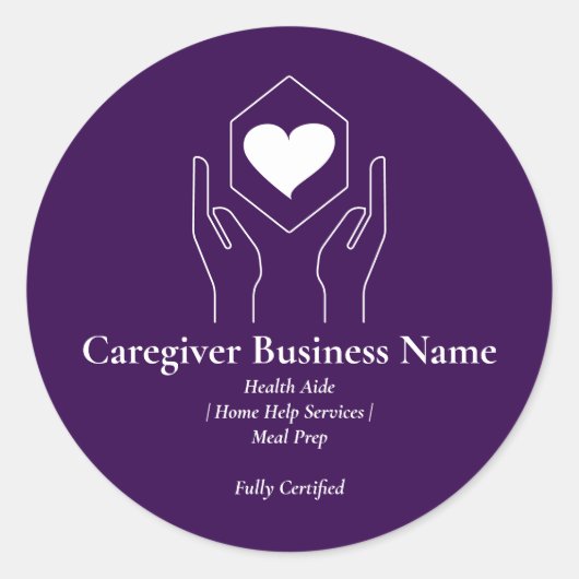 Purple White Hand Heart Caregiver elder Runder Aufkleber (Vorderseite)