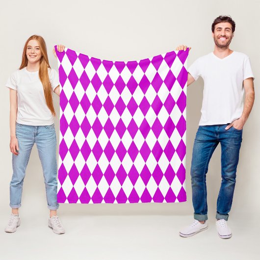 Purple White Harlequin Diamonds Checkers Design  Fleecedecke