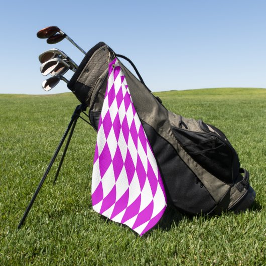 Purple White Harlequin Diamonds Checkers Design Golfhandtuch (Gras)