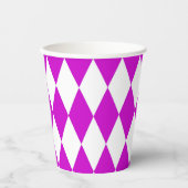 Purple White Harlequin Diamonds Checkers Design Pappbecher (Vorderseite)